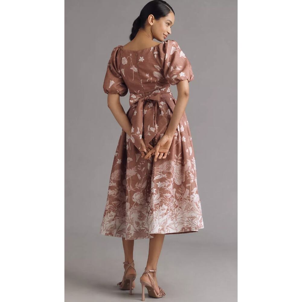 NWOT En Saison Monet Puff-Sleeve Square-Neck Midi Dress - Small - Picture 2 of 3
